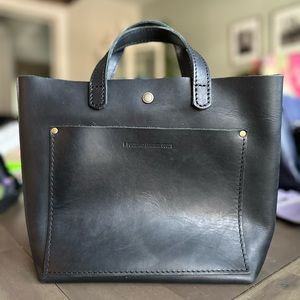Portland Leather Goods black smooth leather Mini Crossbody with snap